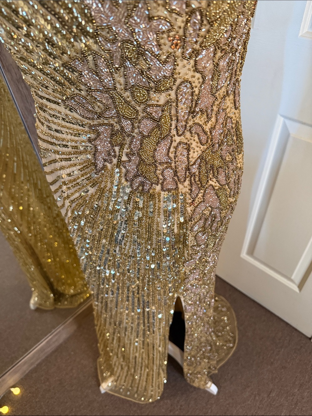 MAC DUGGAL Gold Beaded Floral Sleeveless Gown - Picture 6 of 17